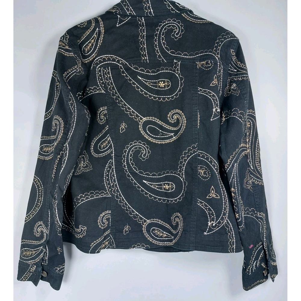JM Collection Black Denim Blazer Jacket Paisley Gold Silver Stitching Wms 12 - Picture 5 of 6